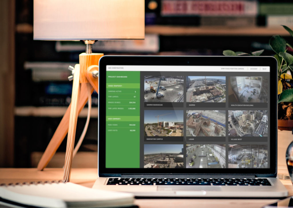 large image of nine construction site images on a laptop screen