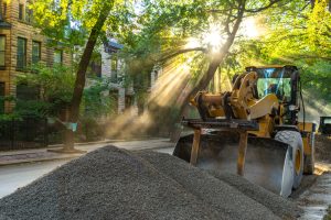 Spring construction site with bulldozer