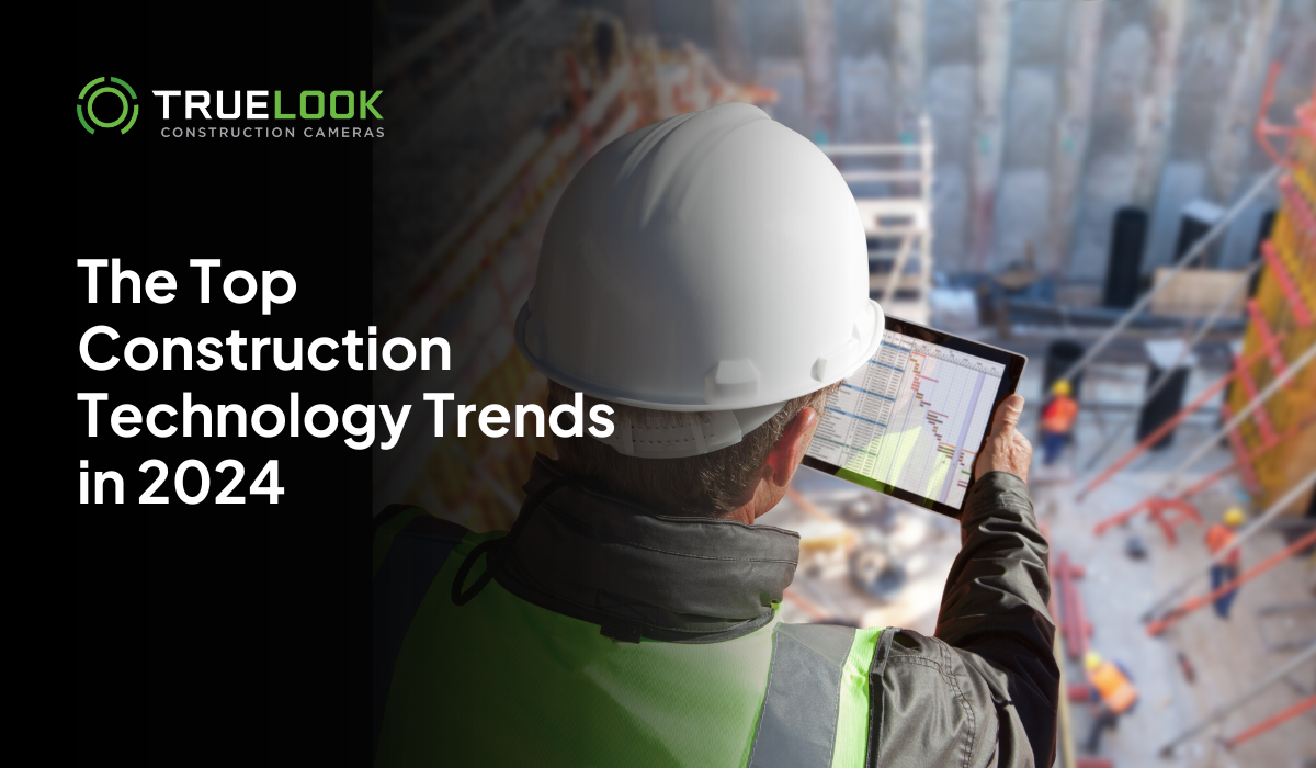 Blog header to show a construction worker researching construction technology trends on a jobsite