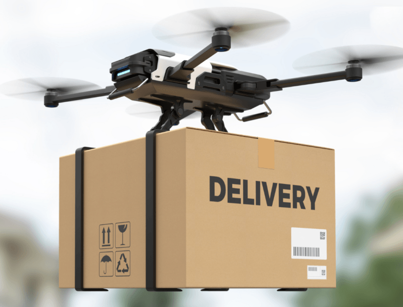 Drone carrying a delivery box