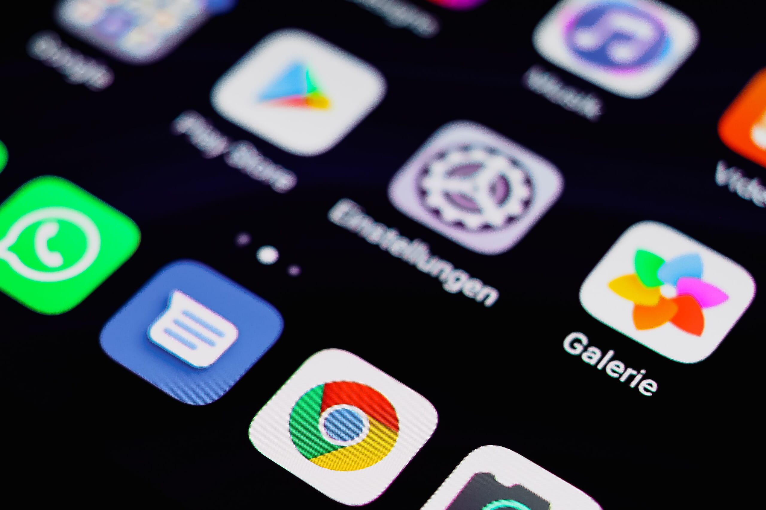 Close-up of app icons on a phone screen