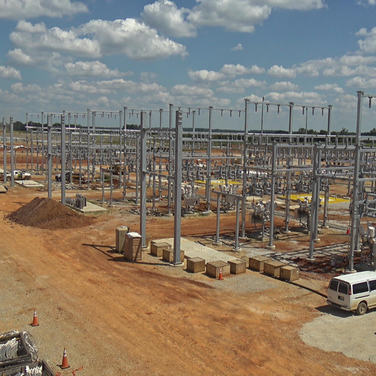 Photo taken by construction camera of a data center substation under construction