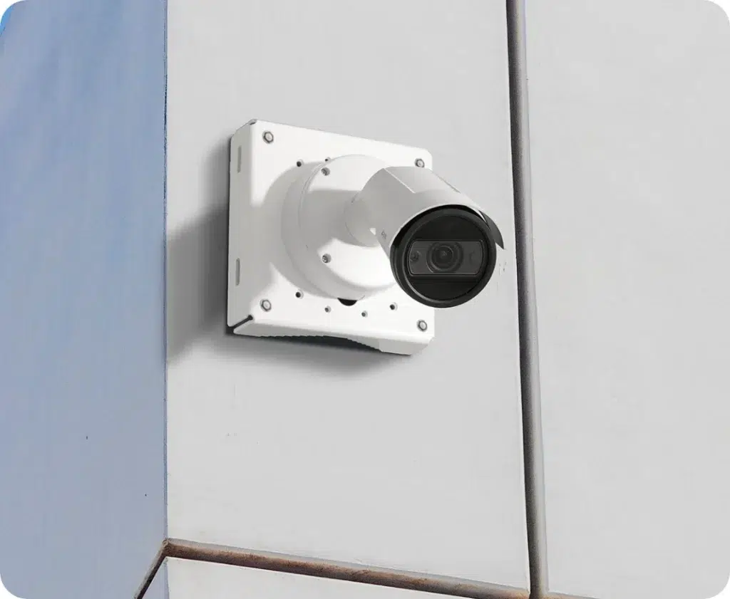 Fixed position TrueLook Construction Camera looking down at a construction site mounted on a wall