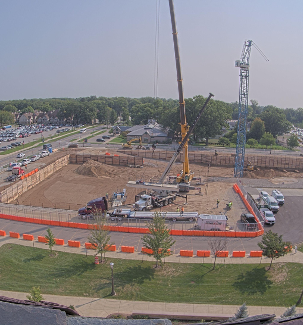 An image of construction underway at University of Notre Dame captured by a TrueLook Construction Camera