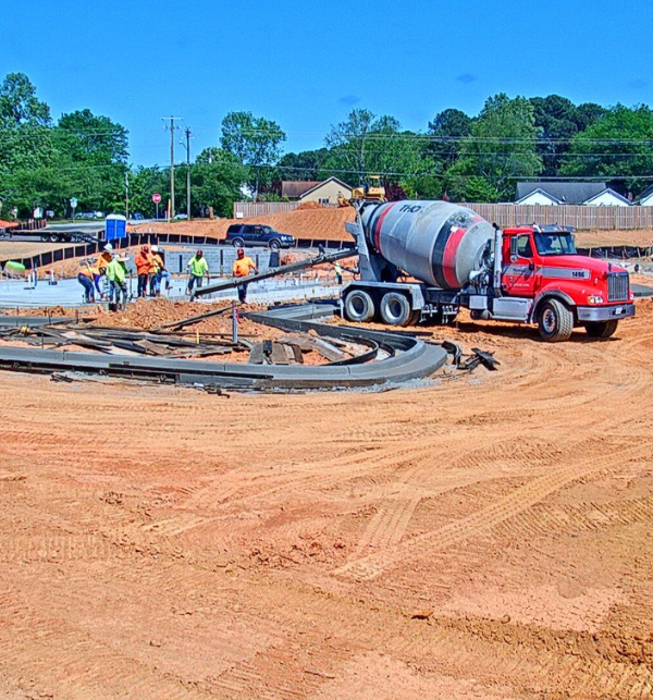 a construction crew laying the foundation on the City BBQ in Snellville,GA taken by a TrueLook construction camera