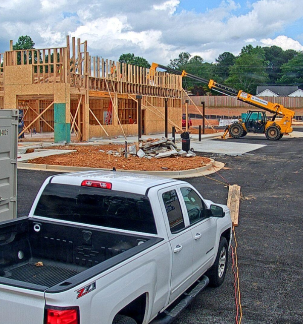 an image of framing progress by Rycon Construction on City BBQ taken by a TrueLook construction camera