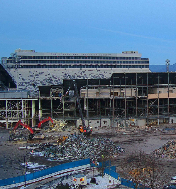 Cranes demolishing the west side of Beaver Stadium captured by a TrueLook Camera