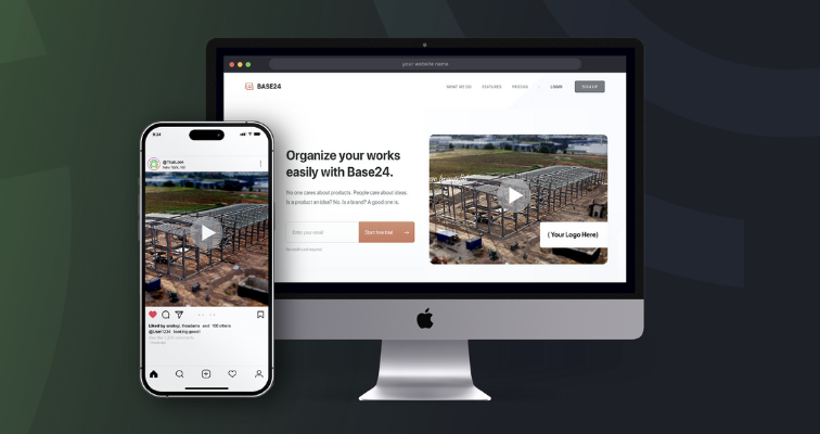 A desktop computer with a live feed of construction on the website and an iPhone showing a time-lapse on Instagram