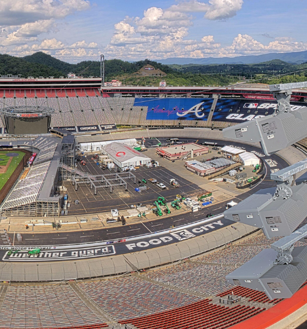 Construction of the fan center behind the baseball stands on Bristol Motor Speedway captured by a TrueLook Camera.