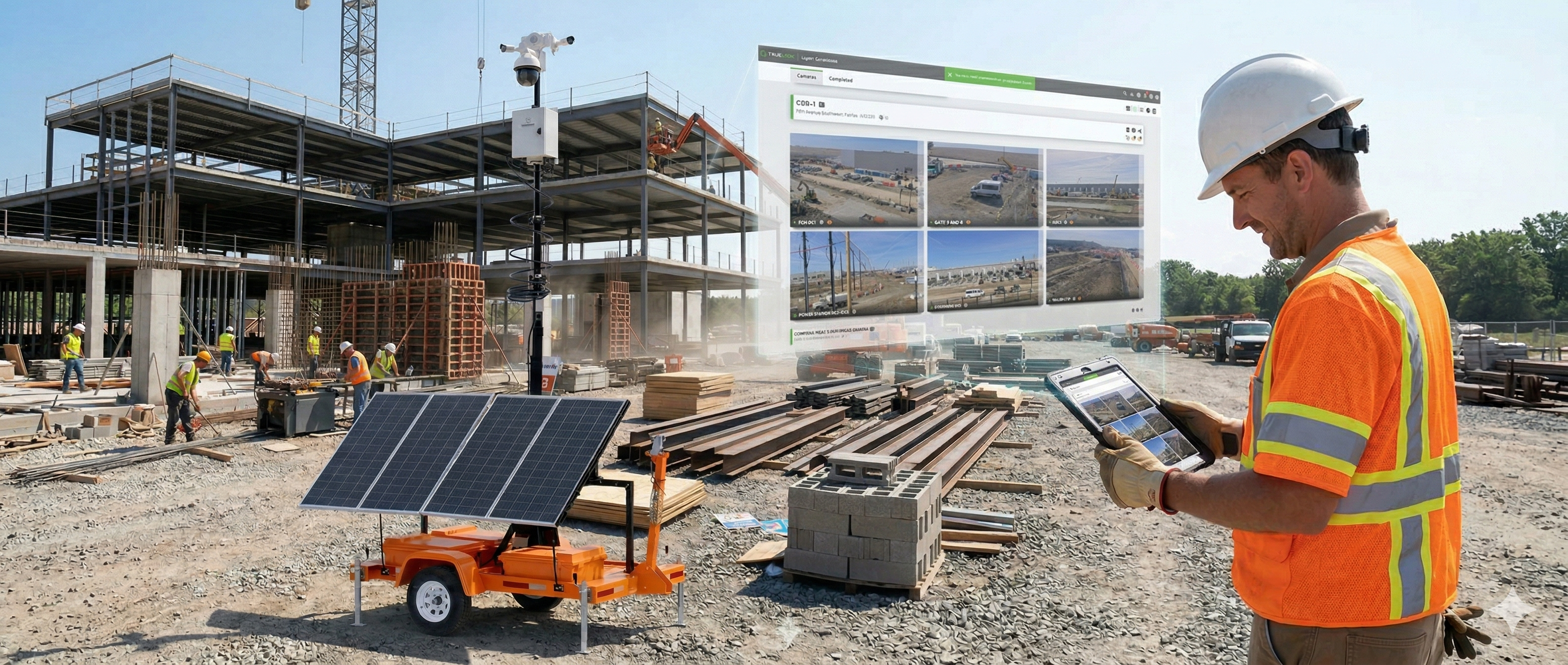 TrueLook trailer with construction manager using tablet platform view