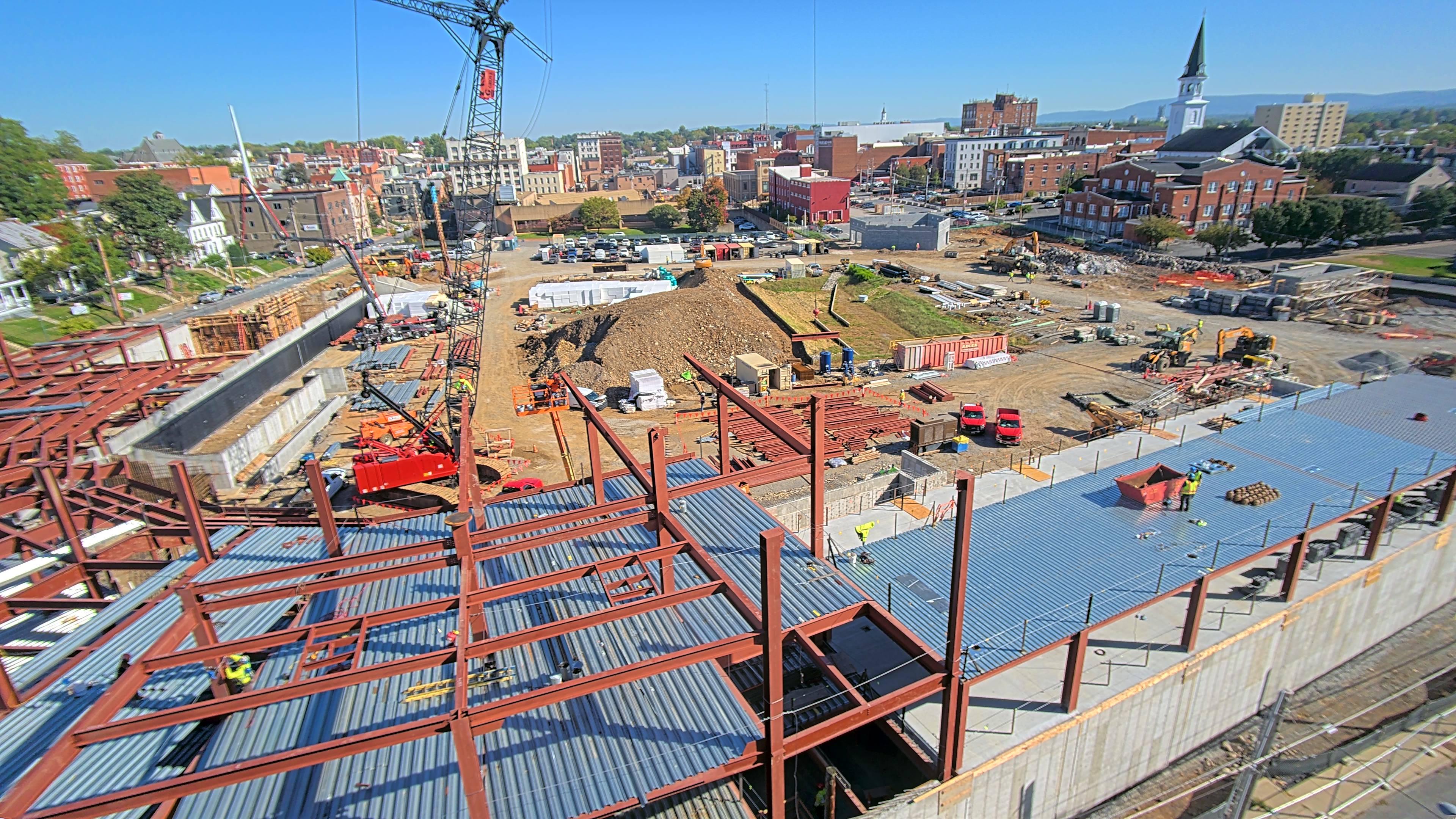 Commercial construction site aerial view