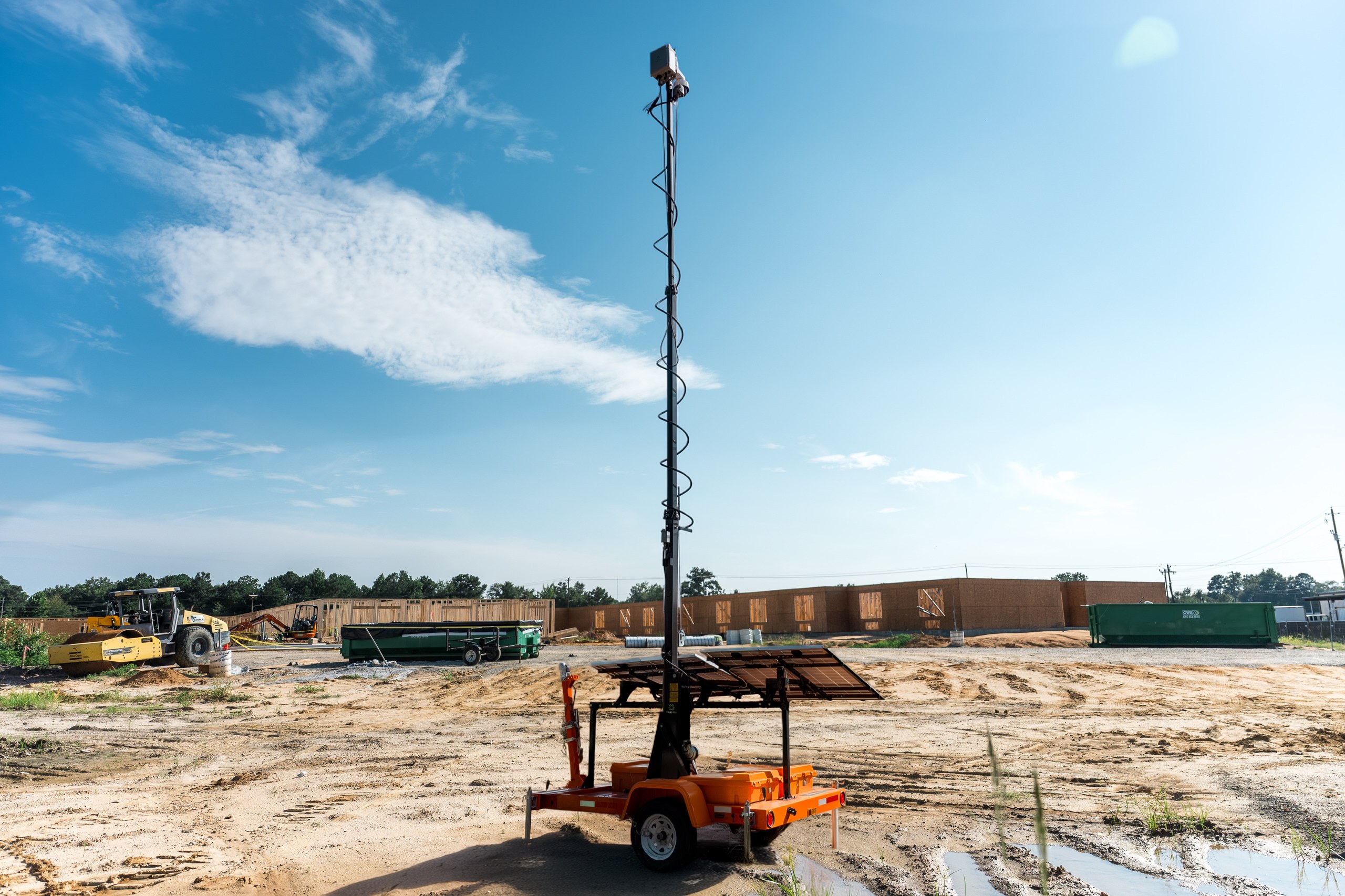 Solar mobile surveillance trailer on a jobsite