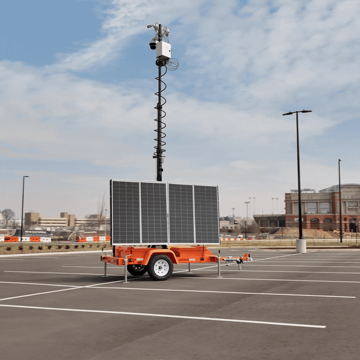 camera trailer from TrueLook in a parking lot monitoring a construction site