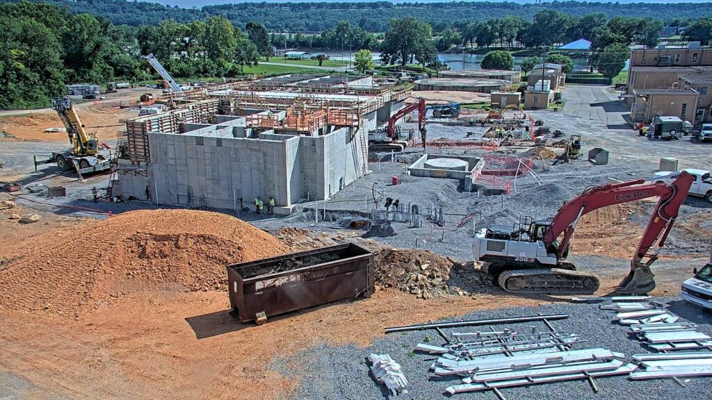 A construction camera photo of Tolm Group working on a water treatment plant construction project