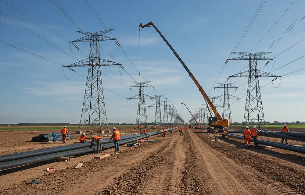 power grid tower installation image