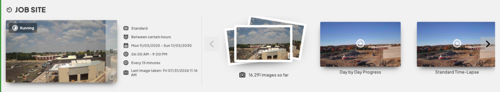 Screenshot of Ronnisch TrueLook job site where you can see the TrueLook images, day by day progress