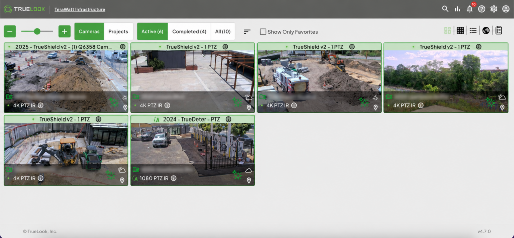 Terawatt Infrastructure's active project dashboard in the TrueLook platform 