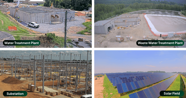 four images of utility construction projects