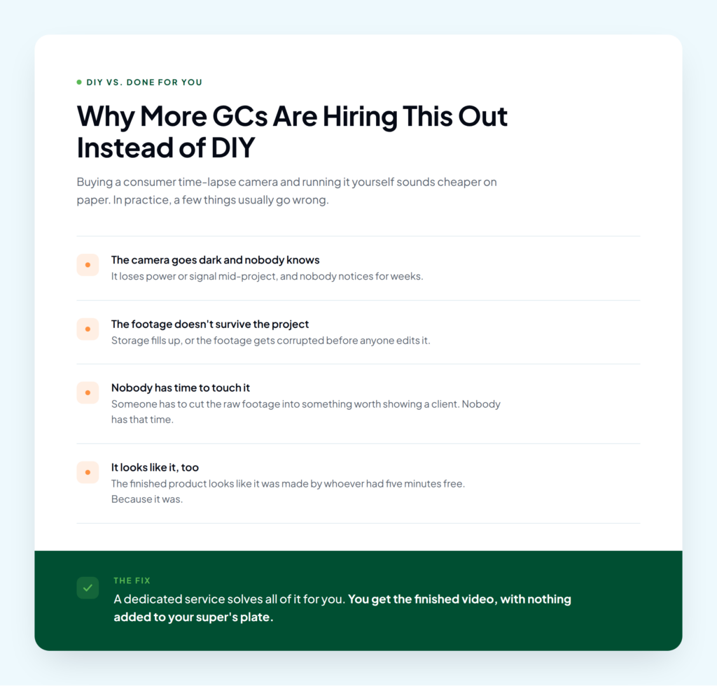 why more gc are hiring out time lapse services instead of diy