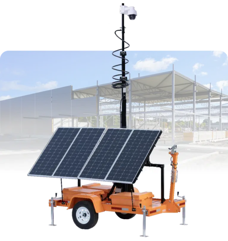 TrueLook's mobile surveillance trailer sitting on a construction site project to monitor progress and protect from theft