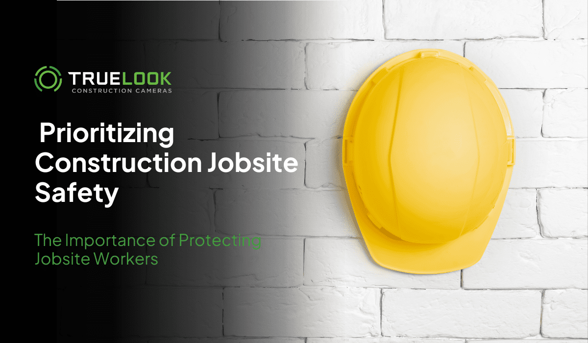 Prioritizing Construction Jobsite Safety, with a yellow hard hat on a brick wall