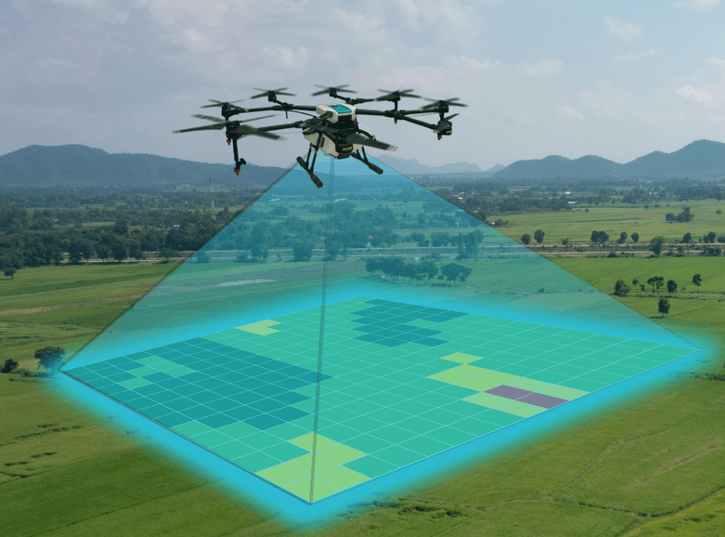 A drone using technology to map out the site below it