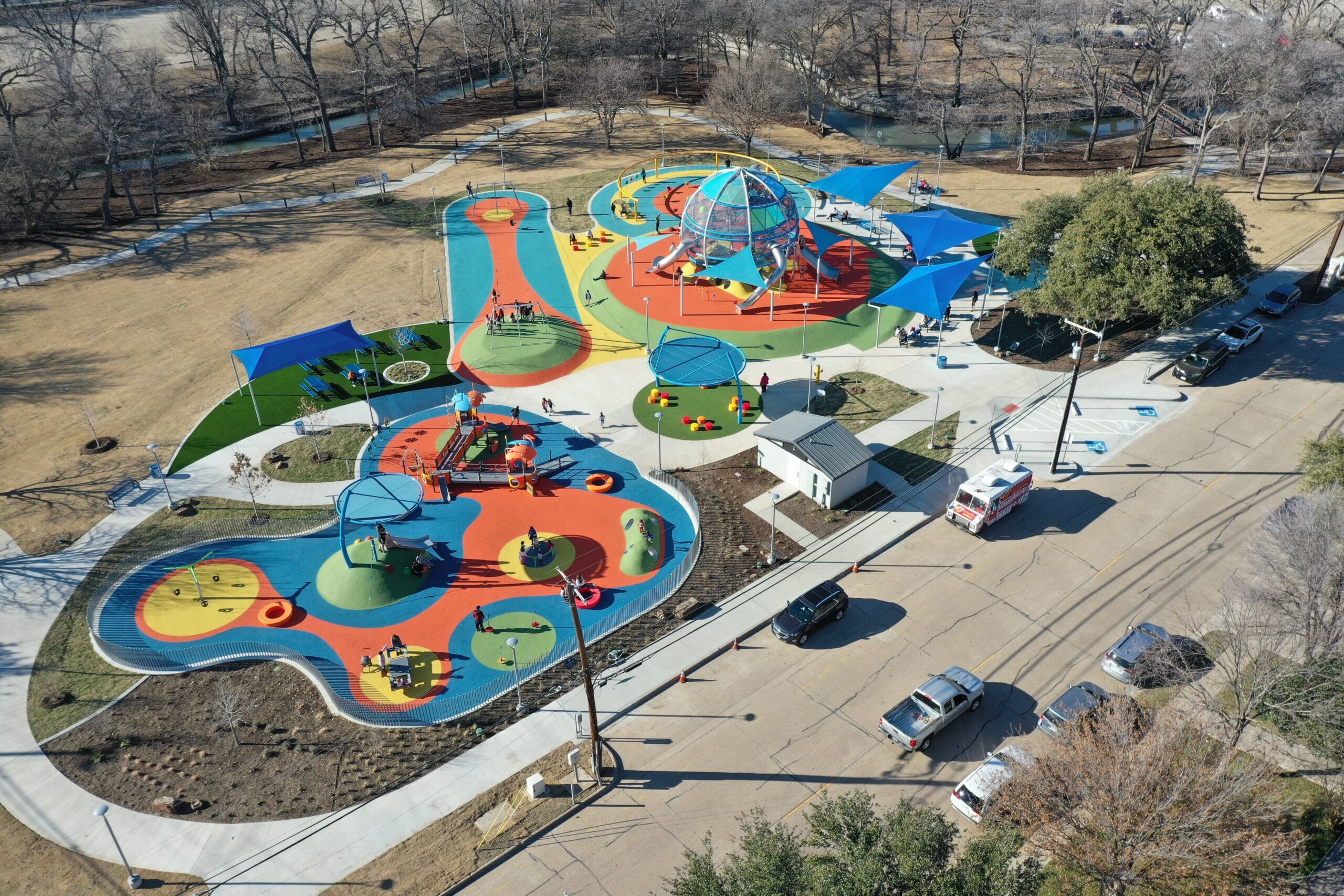 Aerial view of the Joya playground by day