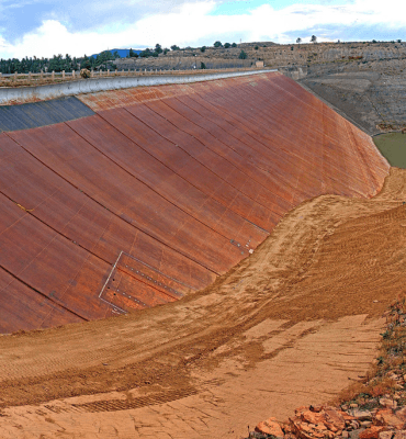 Lined reservoir under construction
