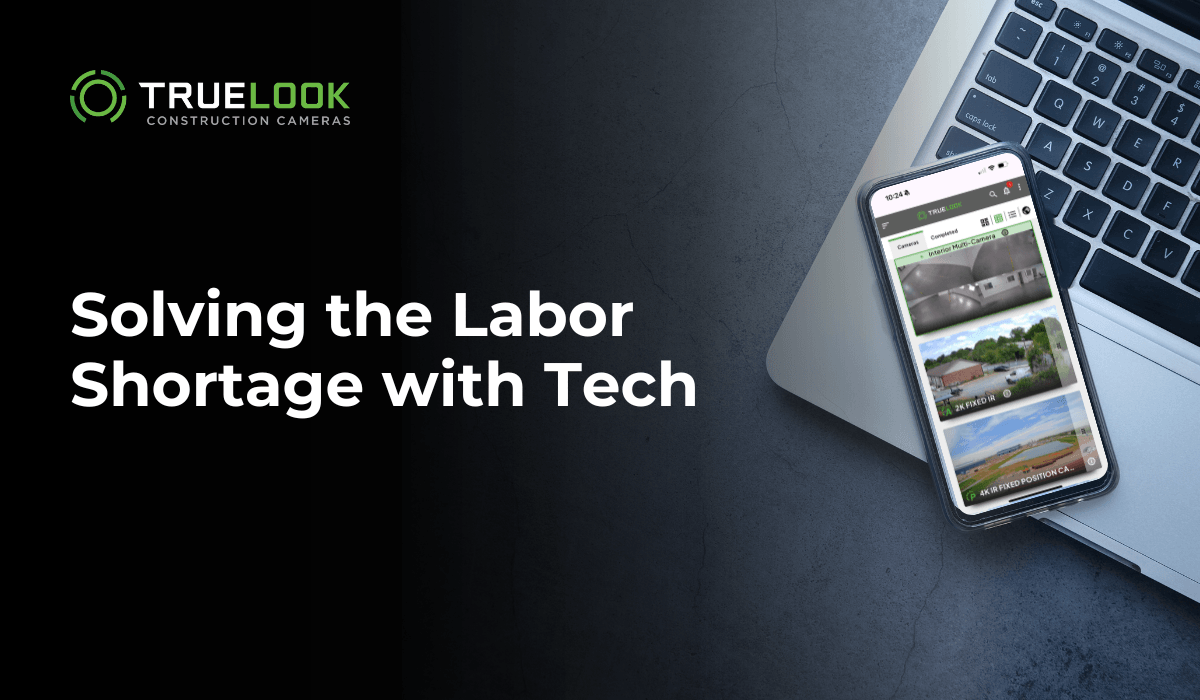 Solving the Labor Shortage with Tech, with a phone showing jobsite camera views