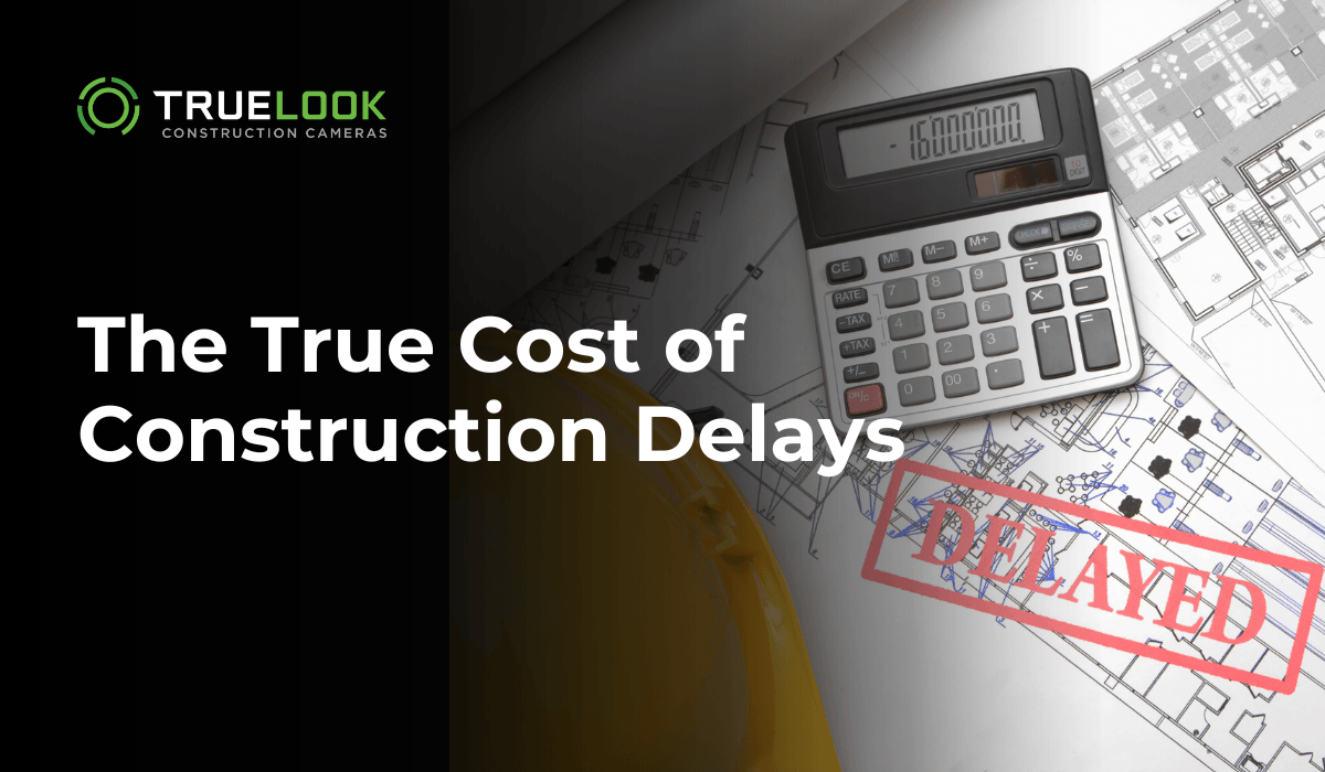 The True Cost of Construction Delays, with a calculator and a delayed stamp on plans