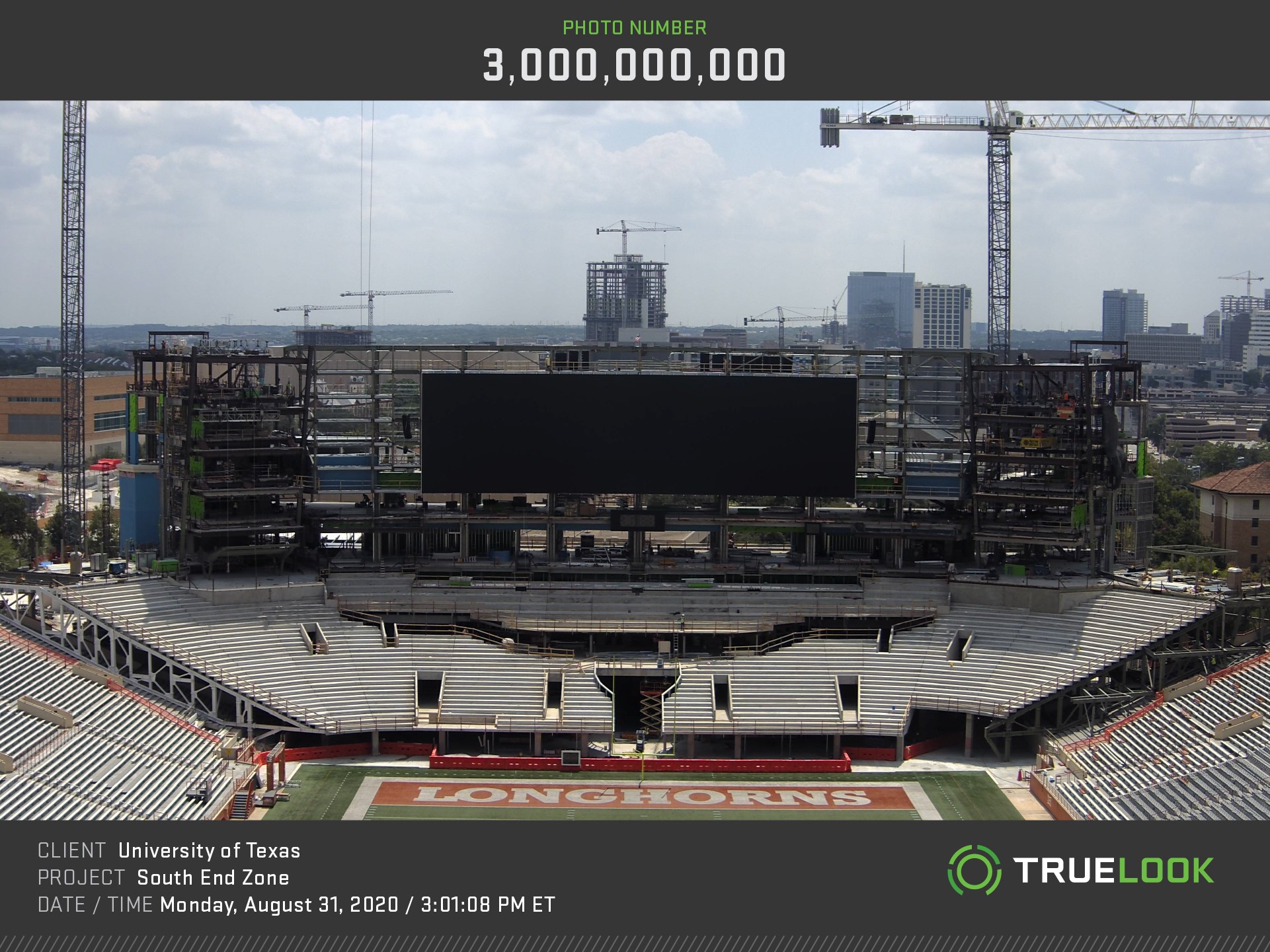 TrueLook's 3 billionth photo, University of Texas South End Zone stadium construction