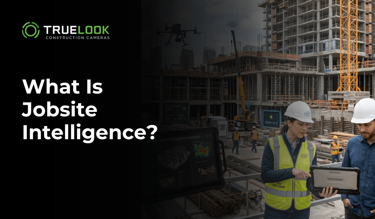 What Is Jobsite Intelligence?, with two workers reviewing a tablet on site