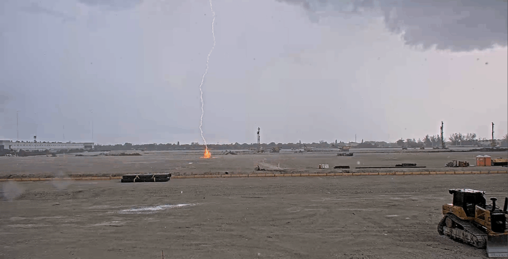 A lightning strike on a construction site captured by a TrueLook Camera