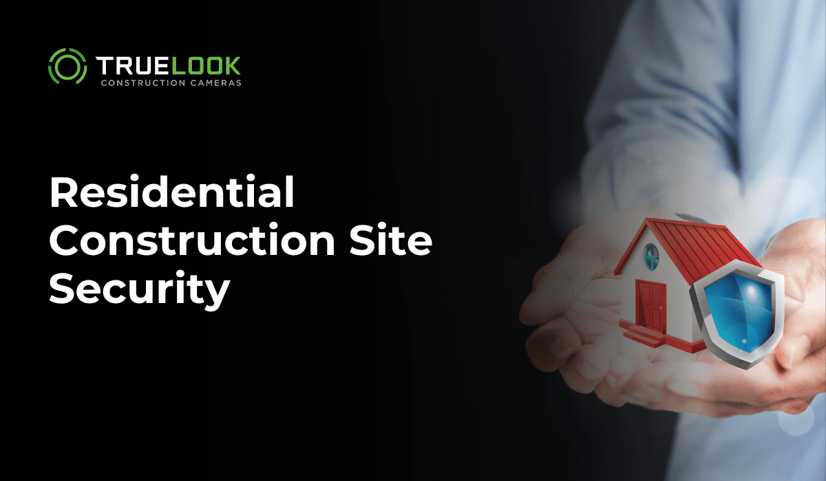 Residential Construction Site Security, with hands holding a house and shield