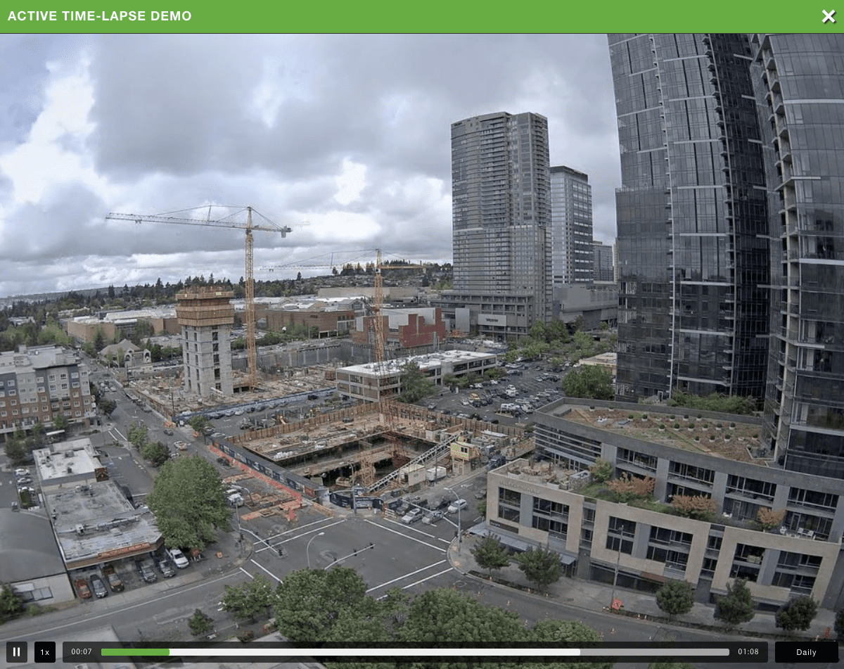 Active time-lapse demo of a city construction site