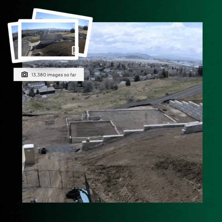 A video clip of a time-lapse of a home build with an image of 13,000 images stored from the construction camera
