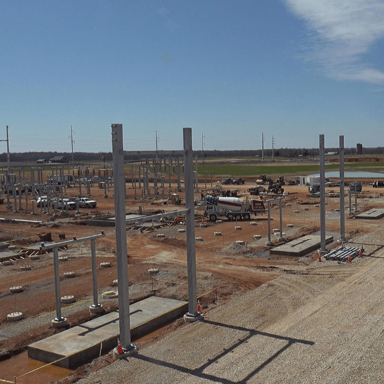 Substation construction happening on a construction utilities project site captured by a construction camera