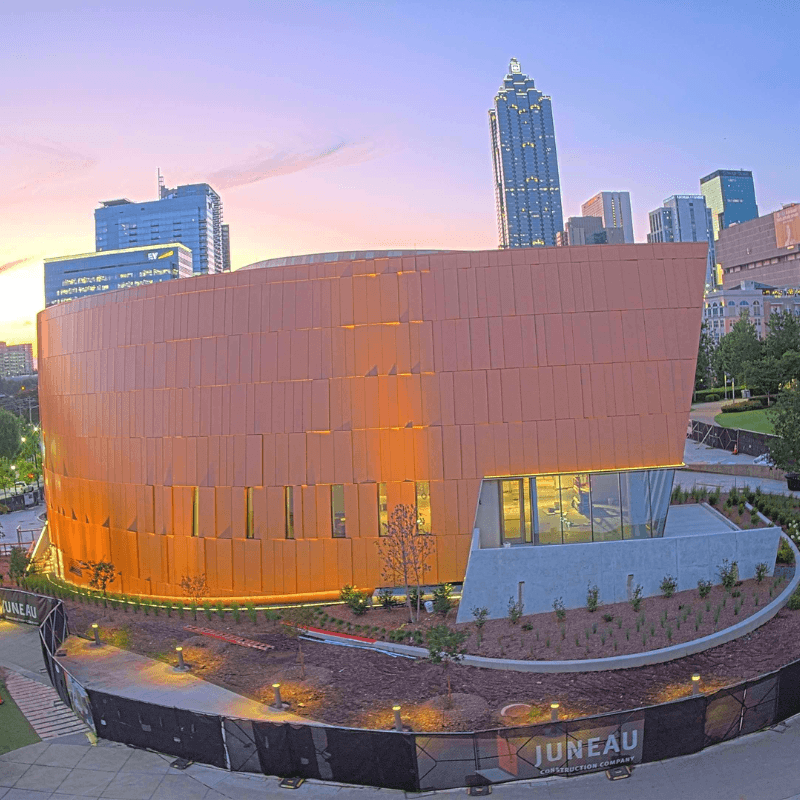 Completed National Center for Civil and Human Rights expansion at dusk