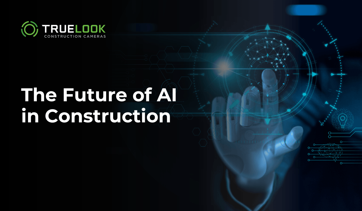 The Future of AI in Construction, with a digital hand graphic
