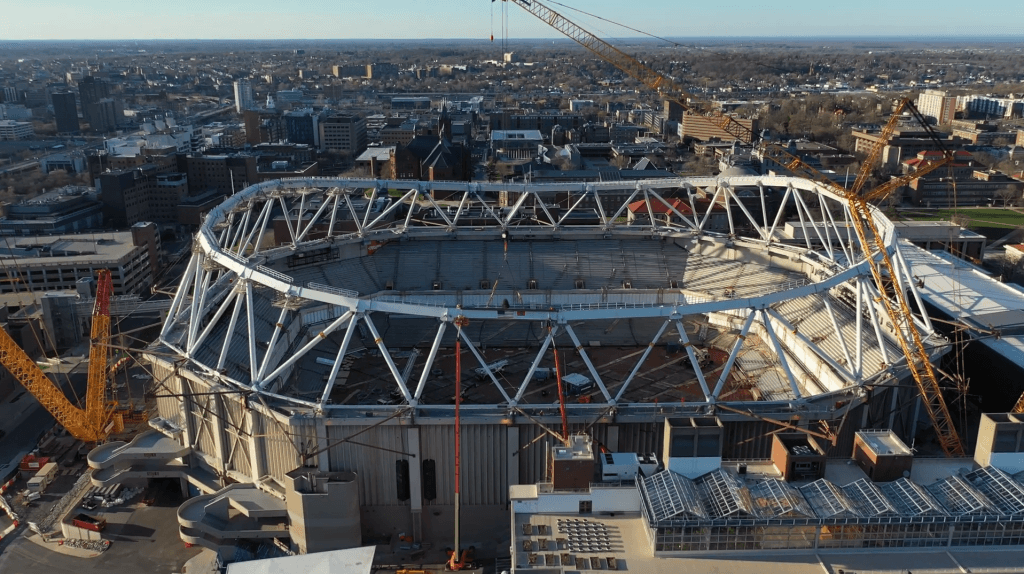 Carrier Dome roof being replaced captured by a TrueLook Camera