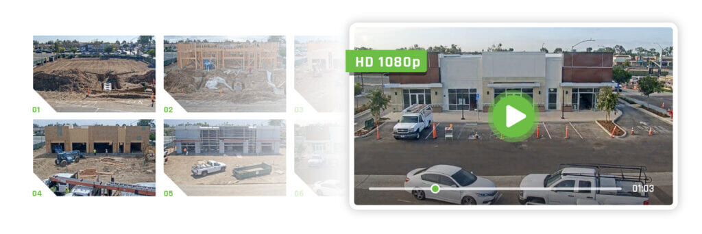 Two views of the TrueLook platform. The one on the left shows 5 images and the one on the right shows a video thumbnail in HD 1080p