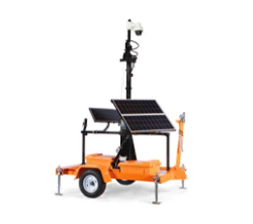 TrueLook mobile surveillance trailer with solar panels and a mast-mounted camera
