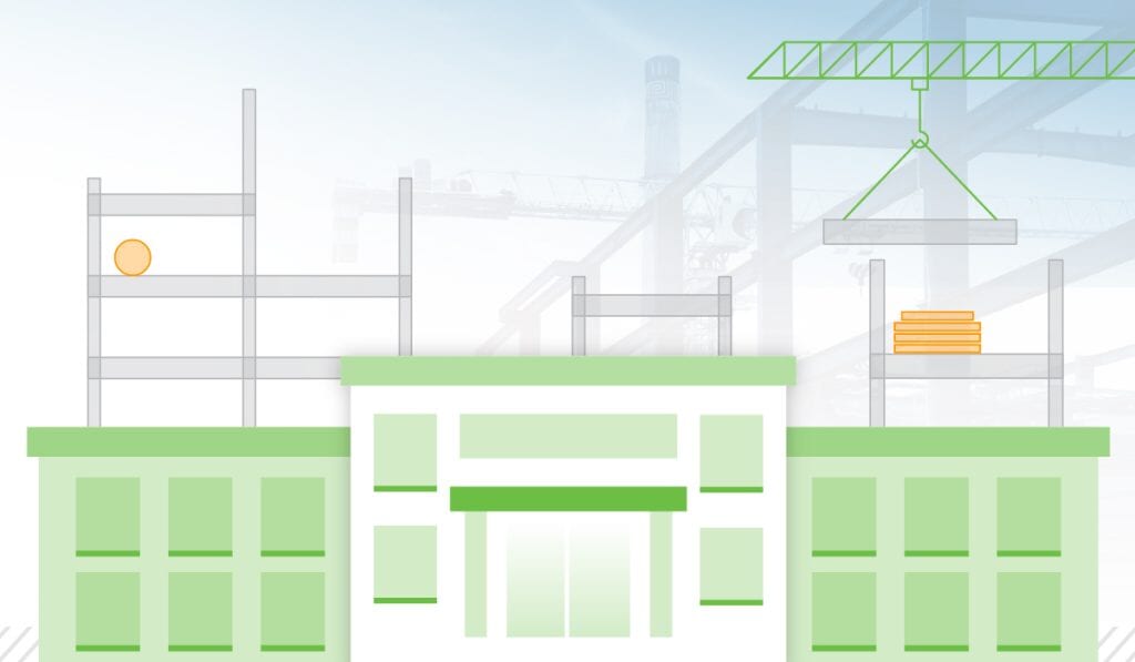 Graphic of buildings being built