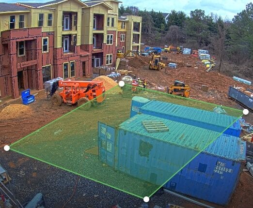 A virtual box around a construction site showing where the camera should monitor motion