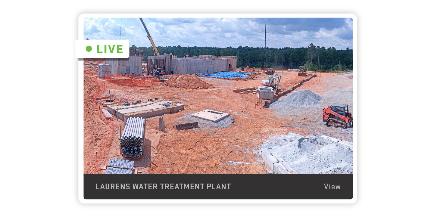 Live view of a water treatment plant from a construction camera