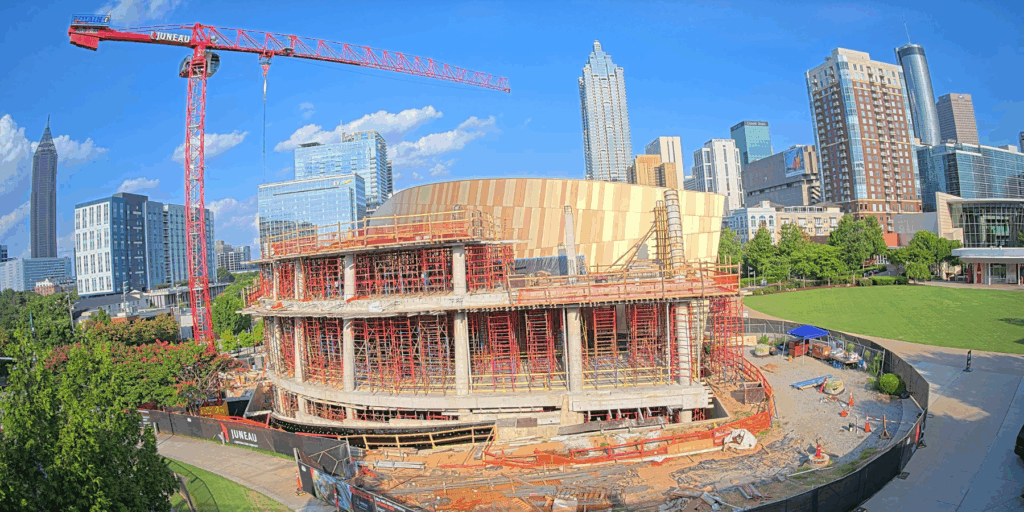National Center for Civil and Human Rights' East or West wing under construction. Photo is taken by a construction camera.