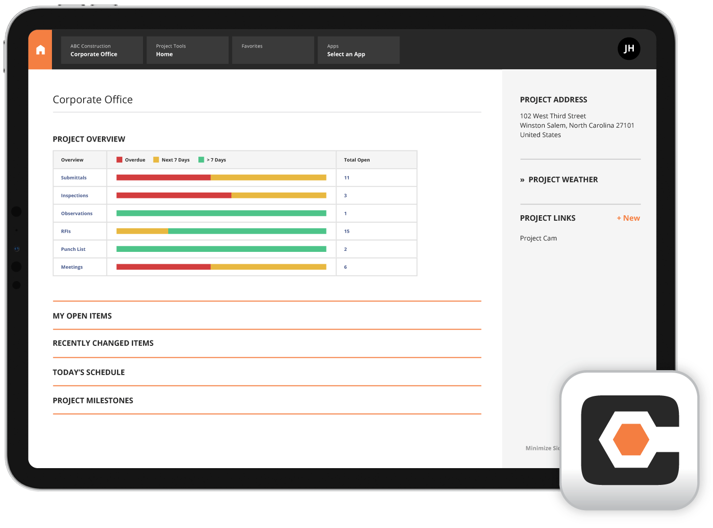 Image of Procore on a tablet