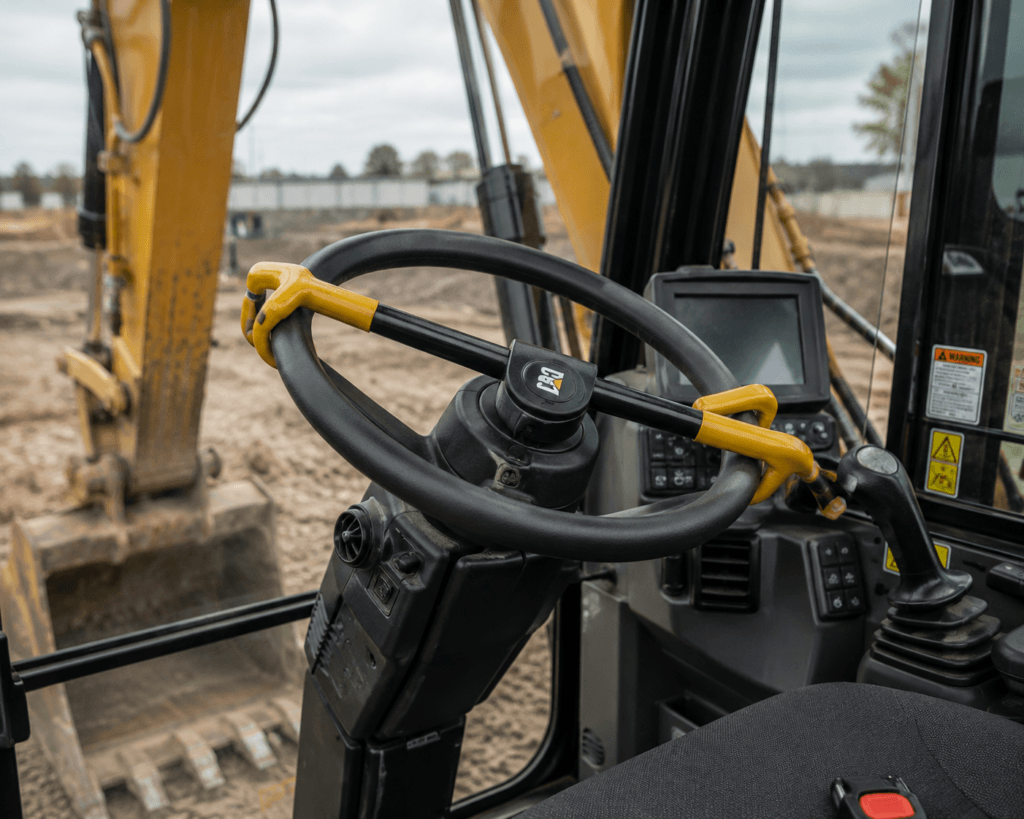 steering wheel lock on an excavator as an anti-theft strategy for a construction site