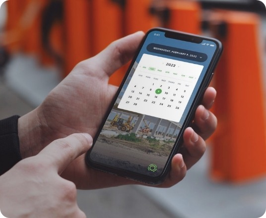 TrueLook app open on a mobile phone showing the time-lapse photo archive where you can search by date and time to find photos
