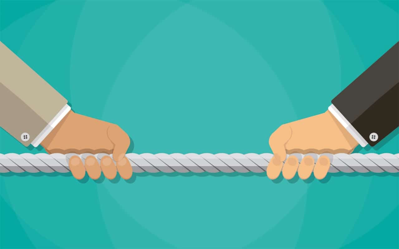 Illustration of two hands in a tug of war